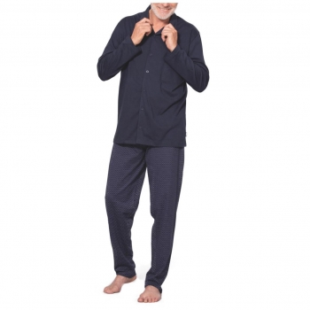 Esge Herren langer Schlafanzug durchgeknöpft Pyjama lang