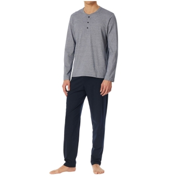 Schiesser Herren langer Schlafanzug mit Knopfleiste Casual Essentials