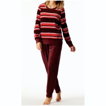 Schiesser Damen langer Schlafanzug Comfort Nightwear Velour