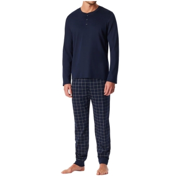 Schiesser Herren langer Schlafanzug Fine Interlock mit Knopfleiste
