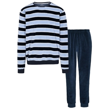 Basefield Herren langer Schlafanzug Velours Pyjama lang