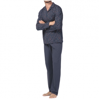 Ammann Herren langer Schlafanzug Nightwear Pyjama lang durchgeknöpft