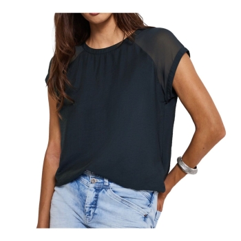 Street One Damen 1/4 Arm Bluse Mesh-Details Blusenshirt