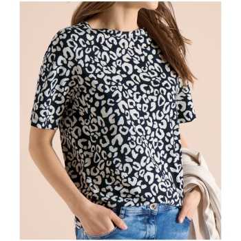 Preview: Cecil Damen kurzarm Shirt Leo-Print Boatneck