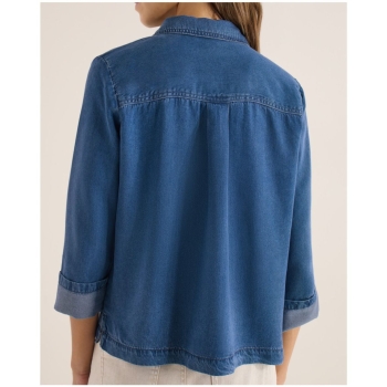 Preview: Cecil Damen Bluse Denim-Look mit Hemdkragen