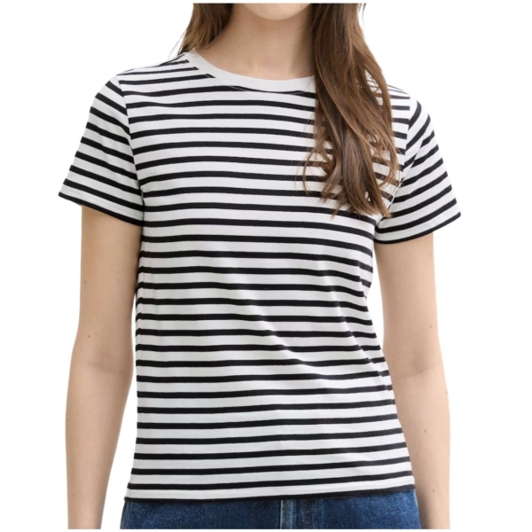 Tom Tailor Damen T-Shirt Streifen mit Boat Neck
