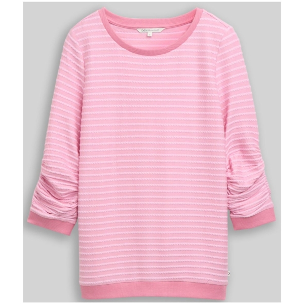 Tom Tailor Denim Damen Sweatshirt mit Raffarm & Streifenmuster