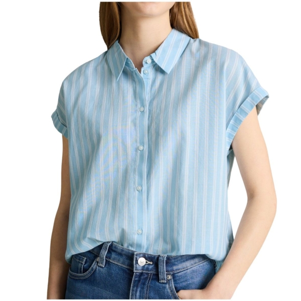Tom Tailor Denim Damen kurzarm Bluse mit Streifenmuster
