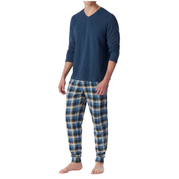 Schiesser Herren langer Schlafanzug Casual Essentials Pyjama lang
