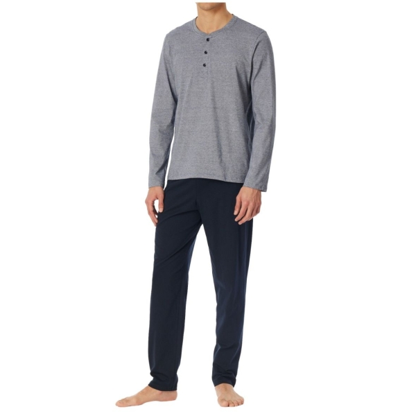 Schiesser Herren langer Schlafanzug mit Knopfleiste Casual Essentials