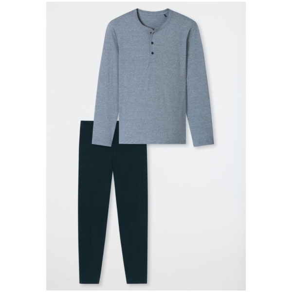 Schiesser Herren langer Schlafanzug mit Knopfleiste Casual Essentials