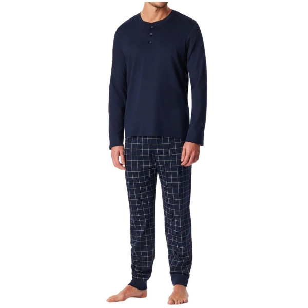 Schiesser Herren langer Schlafanzug Fine Interlock mit Knopfleiste