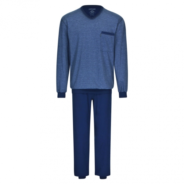 AMMANN Herren Marken Pyjama Schlafanzug lang Bündchen dunkelblau Gr 56