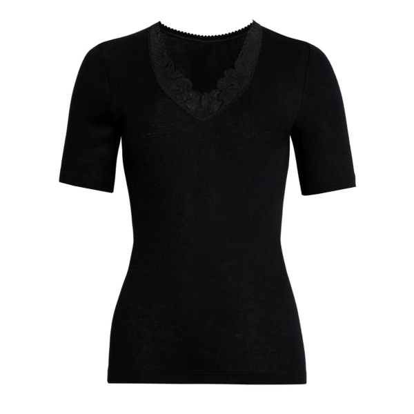 Sangora by Conta Damen halbarm Unterhemd Schurwolle/Modal Spenzer 1/4 Arm mit Spitze