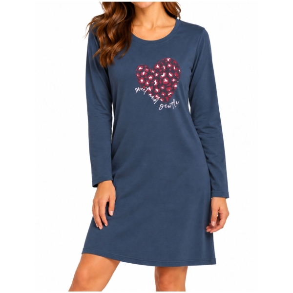 Pompadour Damen langarm Nachthemd Loungewear Sleepshirt