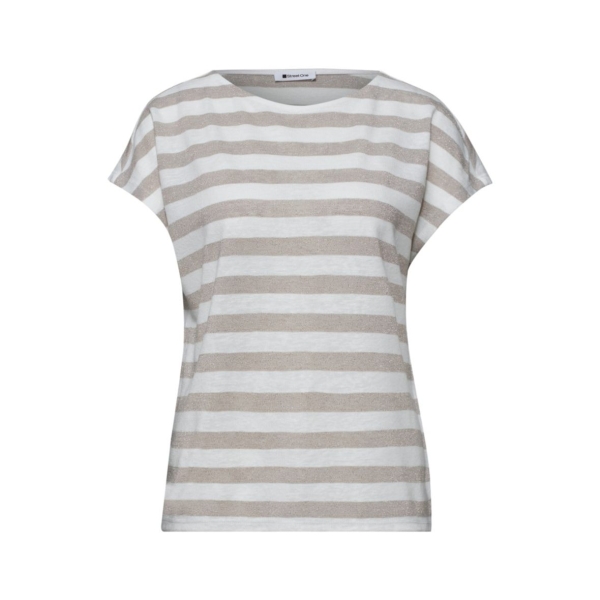Street One Damen kurzarm Shirt Dropped Shoulder mit Glitzerdetails