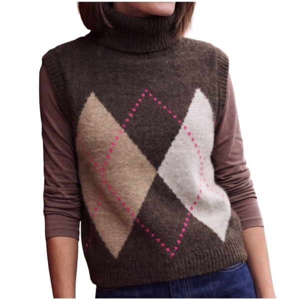 Cecil Damen Pullunder mit Kragen und Argyle-Muster