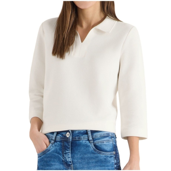 Cecil Damen 3/4 Arm Poloshirt mit feiner Struktur