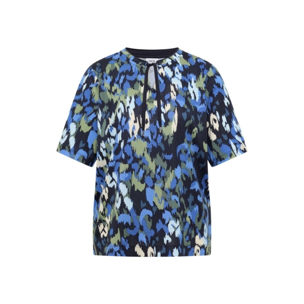 Cecil Damen T-Shirt mit Split Neck und Print