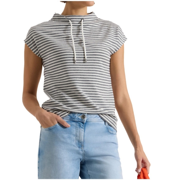 Cecil Damen kurzarm T-Shirt mit Funnel Neck und Streifen