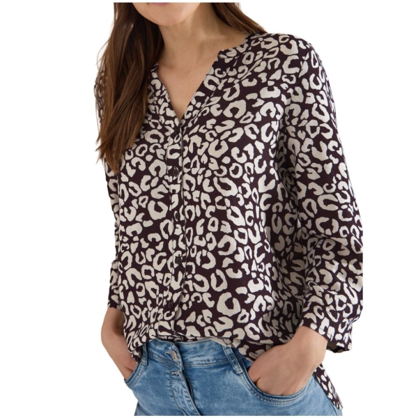 Cecil Damen 3/4-Arm Bluse Leo-Muster Split Neck