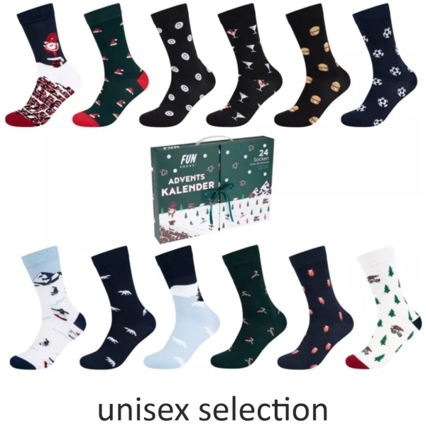 Fun Socks Unisex Socken 12 Paar im Adventskalender Organic Cotton